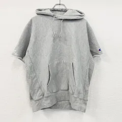 古着 used　Champion　チャンピオン　リバースウィーブ　半袖スウェットパーカー/フーディー　目無し　霜降りグレー　Lサイズ【値引き交渉OK！】