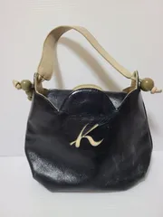 キタムラ　レザー　ハンドバッグ　濃紺ネイビー