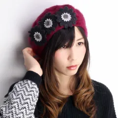 ANGIOLO FRASCONI (アンジオーロフラスコ―二) ベレー 秋冬 ふわふわ アンゴラファー イタリア フラワーコサージュ レディース ワイン 【TB】