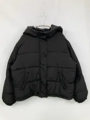 ダウンジャケット/コート M ブラック 無地 ショート丈 フードあり ボタン留め