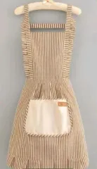 コーヒー色 ストライプ フリル エプロン