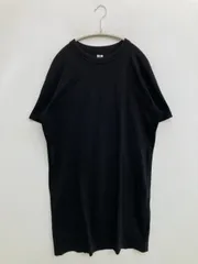 UNIQLO U ユニクロユー Tシャツ/カットソー S ブラック 無地 ロング丈 半袖 クルーネック(丸首)