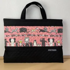 入園入学　りんりんのハンドメイド　レッスンバッグ　通園バッグ　絵本袋　習い事バッグ　キルティング　動物　くすみピンクxブラック
