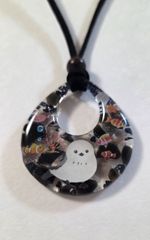 シマエナガさん天然石レジンネックレス☆ モリオン、スモーキー