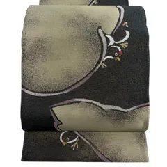 【美品】 袋帯 名品 鳥 幾何学 箔 刺繍 深緑 六通 正絹 【中古】