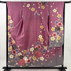 正絹 振袖 紫 絞り 菊・桜・松柄 金糸刺繍 新品 未仕立て - メルカリ