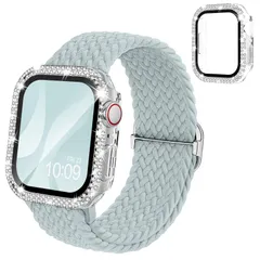 【在庫処分】Apple Watch バンド ナイロン アップルウォッチ バンド 編み込み ゴム コンパチブル キラキラ カバー付き ダイヤモンド 互換用のApple Watch ベルトとケース [Missair] 一体型 全面保護 オシャレ レディース （Se