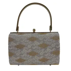 【美品】 和装バッグ 優品 フォーマル 花菱 唐草 金糸 ラメ 銀色 和装小物  【中古】