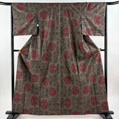 大島紬 身丈162.5cm 裄丈65cm M 袷 証紙 草花 焦茶色 正絹 秀品 【中古】