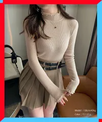 新品 リブニットトップス ハイネック 長袖 春 秋 冬 柔らかいニットソー 韓国風 セーター 無地 プルオーバーニット 【送料無料】