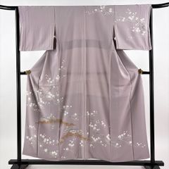 地紙花文 絽の訪問着 夏着物 ポリエステル 化繊手縫い 桜暈し染め