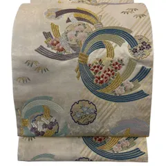 【美品】 袋帯 秀品 束ね熨斗 草花 金銀糸 箔 金色 六通 正絹 【中古】