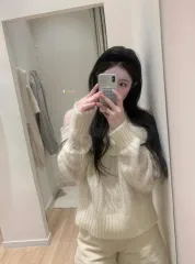 (新品)ヌアヌア キッドモヘア ケーブル編み オフショルダー ニット