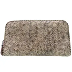 美品 ボッテガヴェネタ イントレチャート ラウンドジップ 長財布 パイソン ベージュ 0758 BOTTEGAVENETA