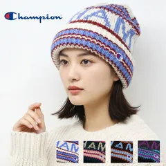 Champion (チャンピオン) レディース ニット帽 ロゴ ニットワッチ 裏ボア 防寒 ボア付き 冬用 帽子 あったか ボーダー柄 カジュアル スポーツ ブランド 秋冬 【MB】
