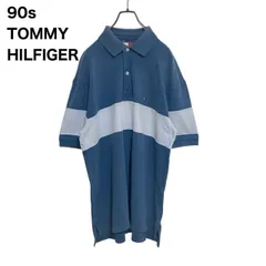 【ロゴ刺繍】90s tommy hilfiger トミーヒルフィガー　半袖ポロシャツ　青　L