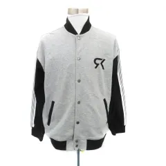 イルズ ILL'S ブルゾンジャケット ミドル丈 ライン ロゴ刺繍 L グレー 黒 ブラック /HO16