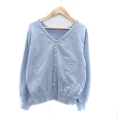 セゾンドパピヨン SAISON DEPAPILLON ニット カットソー Vネック 長袖 フェイクパール ラメ L 水色 ライトブルー /HO1