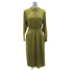 ユナイテッドアローズ UNITED ARROWS closet story シャツワンピース ロング丈 長袖 ストライプ柄 ウエストベルト付き サテン マルチカラー 黄色 イエロー /YS20