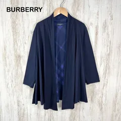 美品 BURBERRY LONDON バーバリーロンドン メガチェック ドレープ 変形 アシンメトリー カーディガン 羽織り ネイビー