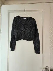 ジーン グレー クロップド ニット カーディガン