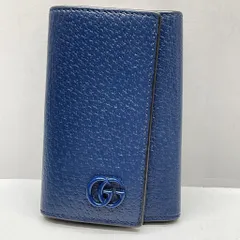 01w-3636 グッチ GUCCI   GGマーモント ダブルG  6連レザーキーケース  ブルー  イタリア製 メンズ  箱・袋あり  キーケース  435305  【中古品】