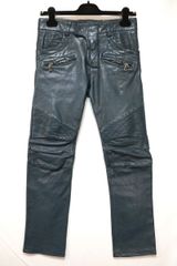 BALMAIN バルマン オール レザー スリム バイカー パンツ ジッパーフライ ネイビー 44サイズ