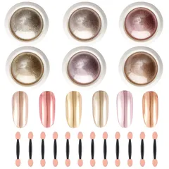 ゴールド メタリックパウダー ピンク ジェルネイル ネイル メタリックネイル ミラーネイル ミラーパウダー レジン ラメ ジェルネイル グリッター 顔 ネイルアート ボディ 6色セット クリスマス ホログラム 新年 ネイルパーツ パーティー