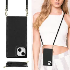 斜めがけ 手帳型 可愛い カバー iphone15 アイフォン15 ショルダーケース ストラップ付き 首かけ スマホケース 肩掛け カード入れ かわいい 窓口式 おしゃれ ショルダー RFIDスキミング防止機能 ケース ロング 15 クロスボディ iphone