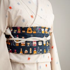 日本酒モチーフ×デニム風 半幅帯 ハンドメイド 日本酒 前掛け 個性派