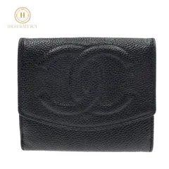 【新品同様】CHANEL シャネル ココマーク 二つ折り財布 キャビアスキン ブラック 黒 ゴールド金具 レディース コンパクトウォレット