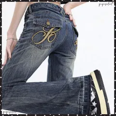 ロゴ刺しゅうフレアデニムパンツレディース レトロ風ブーツカットデニム美脚脚長 ローライズベルボトム 足長見え カジュアルパンツバックポケット ワンポイント刺しゅう 細見えデニム個性的 おしゃれ ジーンズ 古着風ジーパン旬顔 送料無料