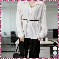 送料無料 レイヤード風シャツブラウスベルト付き春服 オーバーサイズ 切り替えシャツブラウス レディース Vネックトップス 体型カバー無地トップス 襟付きゆったりブラウス春秋 薄手ブラウス通勤 きれいめ 春コーデ 着やせブラウス長袖