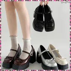 送料無料 メアリージェーンパンプス 厚底ローファー レディース チャンキーヒール 厚底メリージェーンシューズ レザー調 ストラップローファ韓国風 リボンドレスシューズ 美脚 光沢感 合皮厚底靴 メイド靴 お嬢様 学院風シューズ脚長