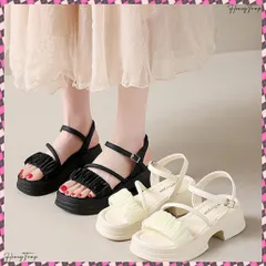 送料無料 厚底サンダル 太ヒールフリルサンダル美脚 レディースチャンキーヒール夏靴 歩きやすい ベルトサンダル疲れにくい カジュアルきれいめ 大人可愛いギャザー リゾート靴 ボリュームソール靴 韓国ファッション靴 新作ビーチサンダル