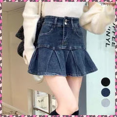 送料無料 プリーツデニムスカート韓国風ミニスカート レディースハイウエストフレアスカート 美尻美脚Aラインスカートインナーパンツ付きショートスカートレトロ台形スカート着やせ デニムスカパン脚長 キュロット デニム 原宿系スカート無地