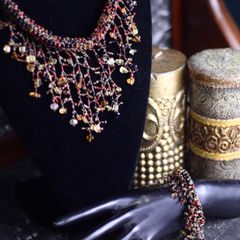 ビーズステッチ ネックレス アールデコ調 ハンドメイド バラ 薔薇 ビーズステッチ ネックレス アールデコ調 ハンドメイド バラ 薔薇
