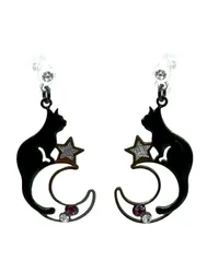 [ジュエリーショップエム] レディース イヤリング ノンホール 樹脂 ムーン スター アシンメトリー アクセサリー 金属アレルギー対応 日本製 黒猫 acc25 E 三日月 BK