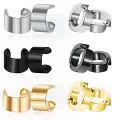 Men's ear cuffs, fake earrings, non-pierced earrings, ring earrings, hoop earrings, popular hoop earrings, bi-ear set (6 pairs of ear cuffs and earrings) for men and women