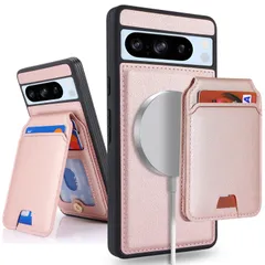 Ｈａｖａｙａ Google Pixel 8 Pro ケース MagSafe 対応 Googleピクセル8プロ ケース マグセーフau 耐衝撃 docomo 背面カード収納 分離式 SoftBank 取り外し可能 ワイヤレス充電対応 フェイクレザー-ピンク