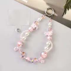 スマホショルダーストラップ ビーズパール ピンク オーロラ キーホルダー大人可愛いさくらピンクの煌めきビーズスマホハンドストラップ新品即納