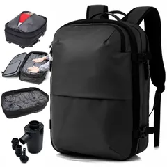 [Hanana] 真空圧縮 リュック 電動ポンプ付き エア真空 バックパック メンズ 17インチPC対応 2層構造 大容量 多機能 TSAロック付き 乾湿分離 キャリーオン機能 圧縮 バッグ ビジネス 通勤 通学 出張 旅行 14ポケット 50L 拡張可能 (