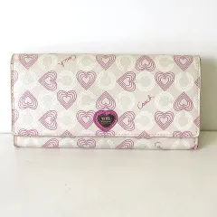 コーチ COACH 財布 長財布 シグネチャー オプアート ロゴ ハート PVC ライトベージュ ピンク ホワイト
