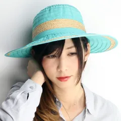 SCALA (スカラ) ハット ラフィア つば広 レディース 帽子 リボン CRUSHER 紫外線対策 アクア ライトブルー 【TB】