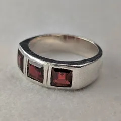 ヴィンテージ 純銀製 ガーネット バンドリング ​（17号）​指輪