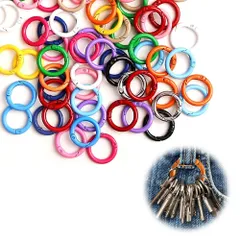 キーホルダー パーツ 丸型 カラビナ 20個セット ランダムカラー 金具付き 直径2.3cm 回転フック ナスカン 丸カン付き キーリング 金属製 ハンドメイド用 アクセサリーパーツ DIY 手芸 材料 手作り用品 ゴールドカラー