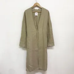 1er Arrondissement リネンヘリンボーンノーカラーコート 共布ベルト付き 麻100% ワンボタン スプリングコート ロングコート ゆったりめ ベージュ 38 FREE相当