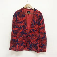 Desigual モロッコ製 20SS ブレイザー WELS レーヨン100% 総柄 花柄 テーラードジャケット ゆったりめ 紺×赤 S