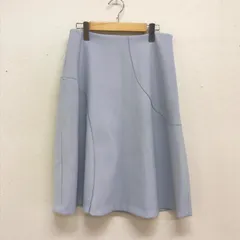 訳あり美品 Calvin Klein オンワード樫山 日本製 切替 ひざ丈フレアスカート アシメパッチワークデザイン ライトブルー サイズ4 M キレイめのサムネイル