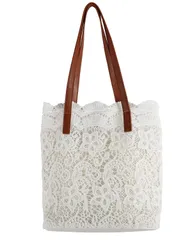 【新着商品】マッチあり 手提げ 総レース 肩がけ 切り替え ポーチ付 チュール バイカラー 2点セット ファッション レース お洒落 レディース 可愛い バッグ 通勤 トート 通学 （スイーヤ） 出掛け [Ｓｕｅｅｙａ]